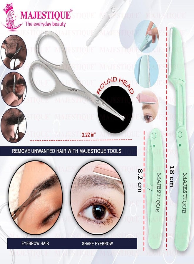 مجموعة ماجستيك المنزلية والاحترافية لإزالة الشعر غير المؤلمة، قابلة للطي وإعادة الاستخدام، 5 قطع | إشراقة فورية لشعر الوجه | شفرة حلاقة بتصميم عصري، مقص تجميل وأنف احترافي قطعة واحدة، عبوة عائلية (6 قطع) - Image 2